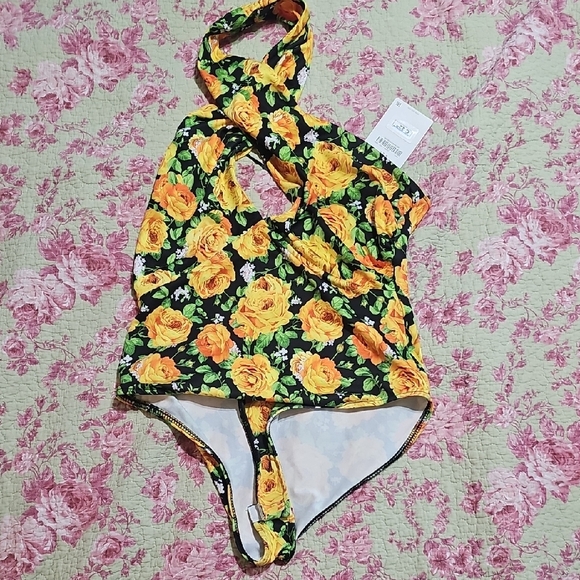 Zara Asymmetrical Yellow and Black Bodysuit - Picture 1 of 5
